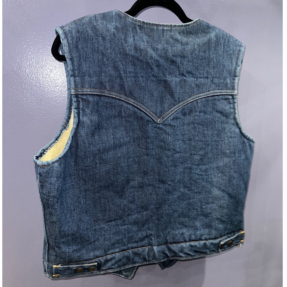 Vintage Dee Cee Sherpa Lined Denim Western Vest Mens Blue L XL Made in USA - Picture 5 of 7